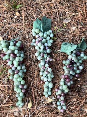 Vtg 14” Artificial Grape Clusters with Green Leaves - Light Green and Purple